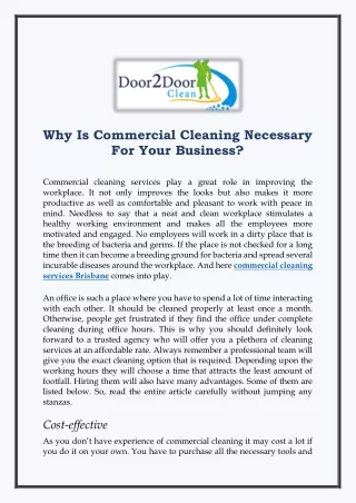 Why Is Commercial Cleaning Necessary For Your Business?
