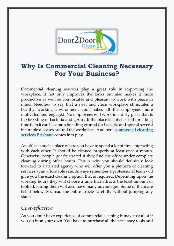 why is commercial cleaning necessary for your