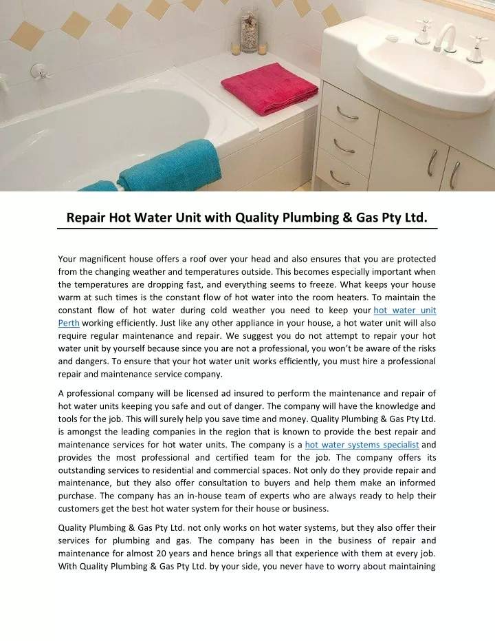 repair hot water unit with quality plumbing