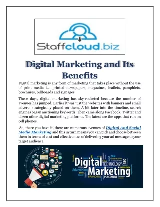 Digital Marketing and Its Benefits