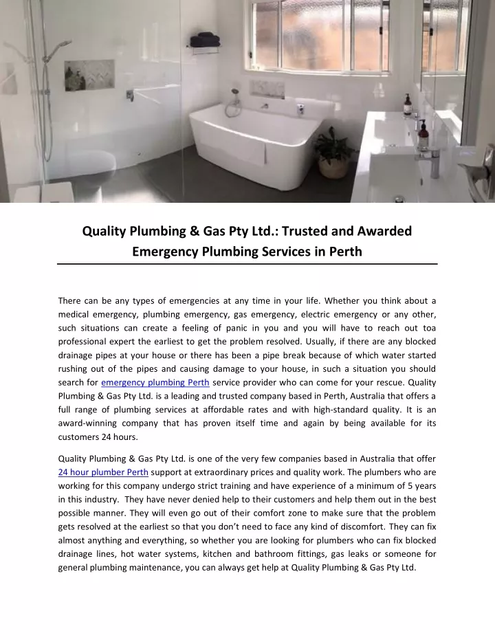 quality plumbing gas pty ltd trusted and awarded