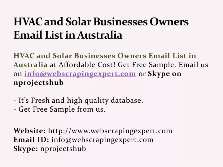hvac and solar businesses owners email list in australia