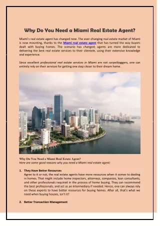 Why Do You Need a Miami Real Estate Agent?