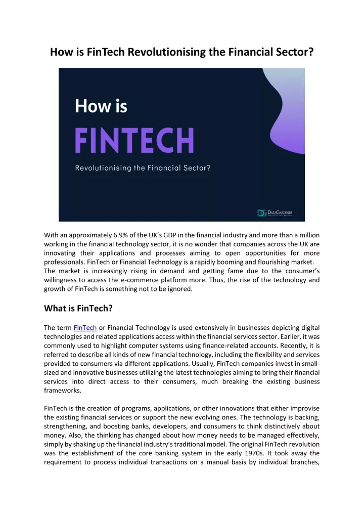 how is fintech revolutionising the financial