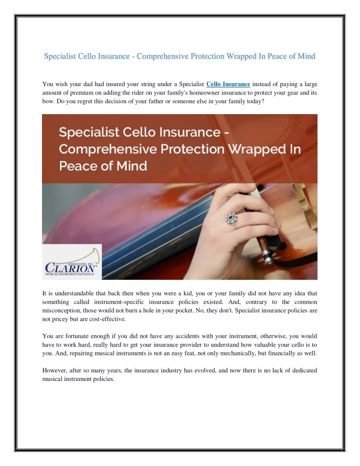specialist cello insurance comprehensive
