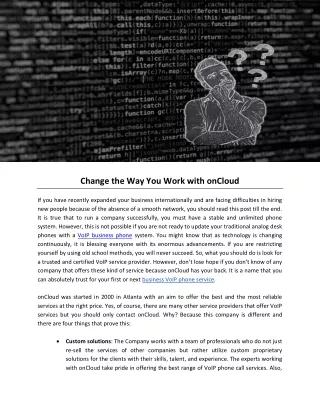 change the way you work with oncloud
