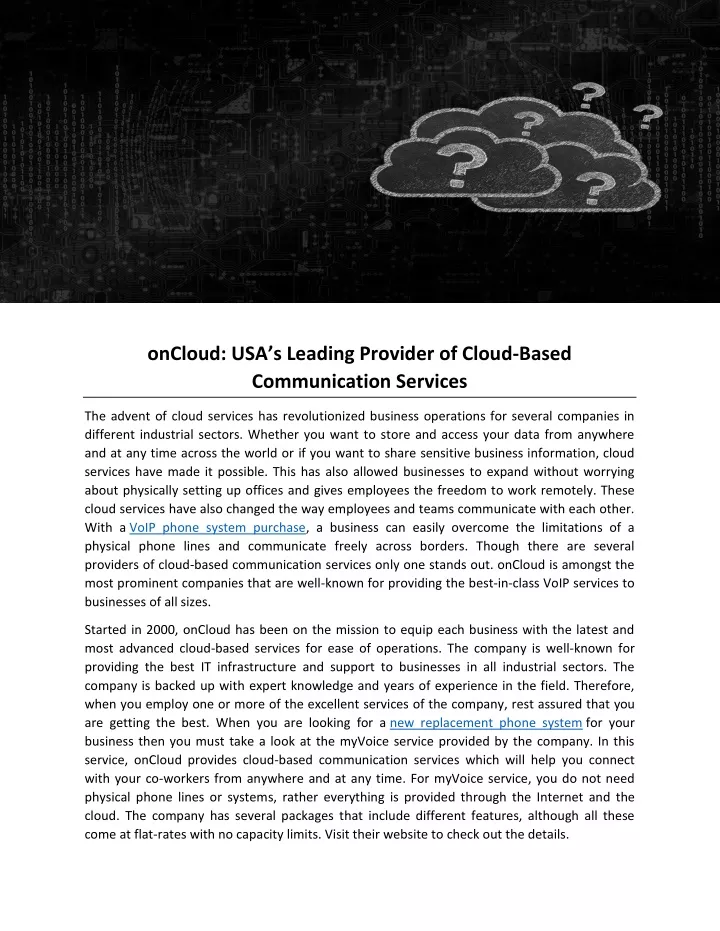 oncloud usa s leading provid er of cloud based