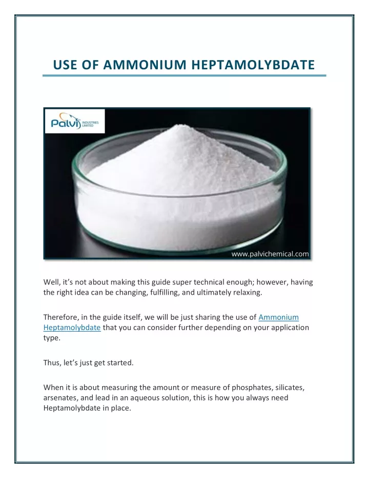 use of ammonium heptamolybdate