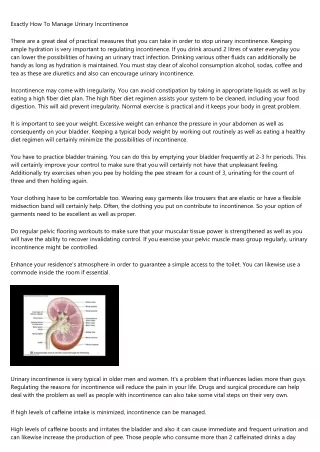 exactly how to manage urinary incontinence
