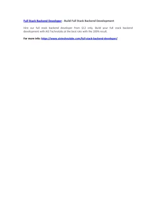 full stack backend developer build full stack