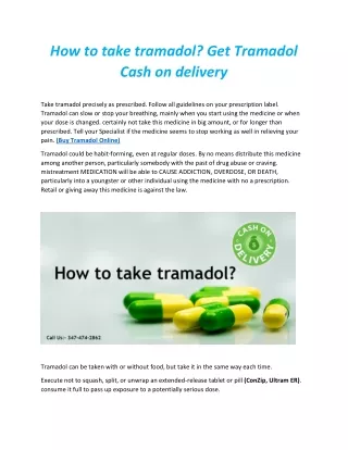 How to Take Tramadol Get Tramadol Cash on Delivery