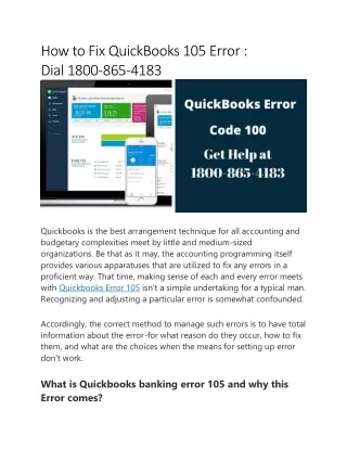 how to fix quickbooks 105 error dial 1800 865 4183