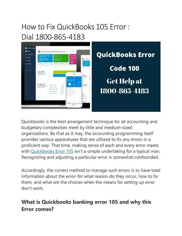 how to fix quickbooks 105 error dial 1800 865 4183