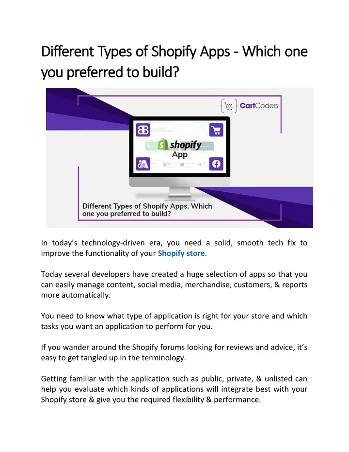 d di ifferent types of shopify apps fferent types