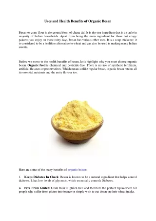 Uses And Health Benefits Of Organic Besan