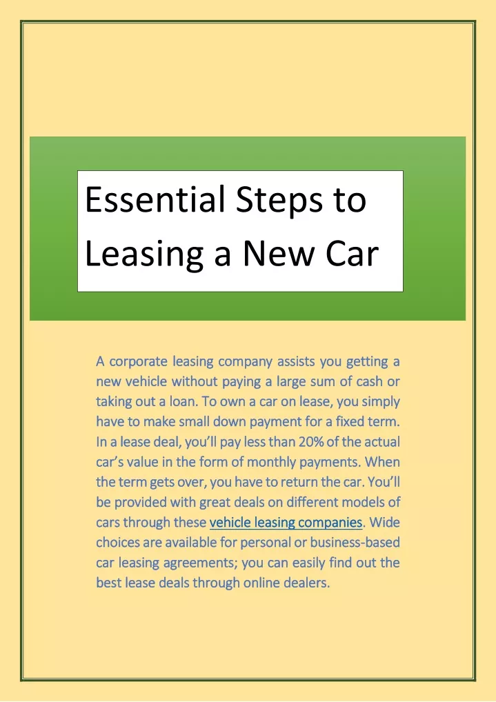 essential steps to leasing a new car