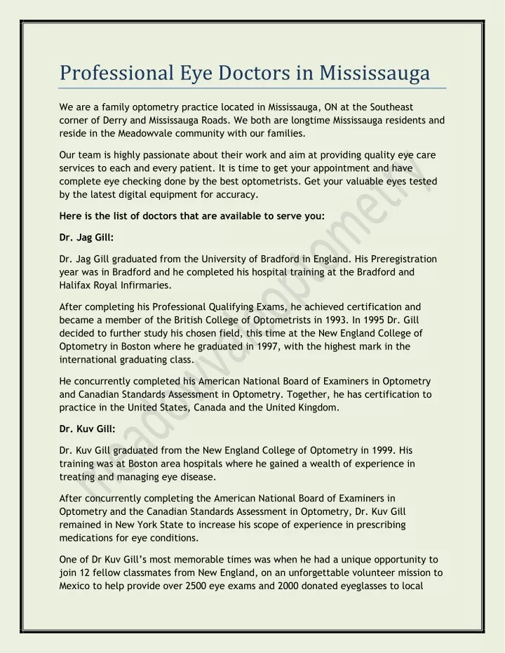 professional eye doctors in mississauga