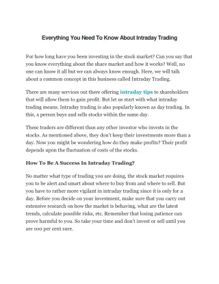 Everything You Need To Know About Intraday Trading