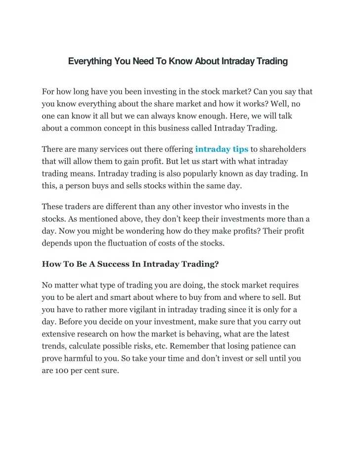 everything you need to know about intraday trading