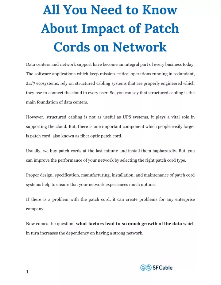 all you need to know about impact of patch cords