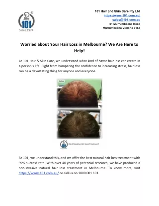 Worried about Your Hair Loss in Melbourne? We Are Here to Help!