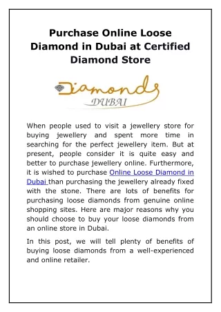 Purchase Online Loose Diamond in Dubai at Certified Diamond Store