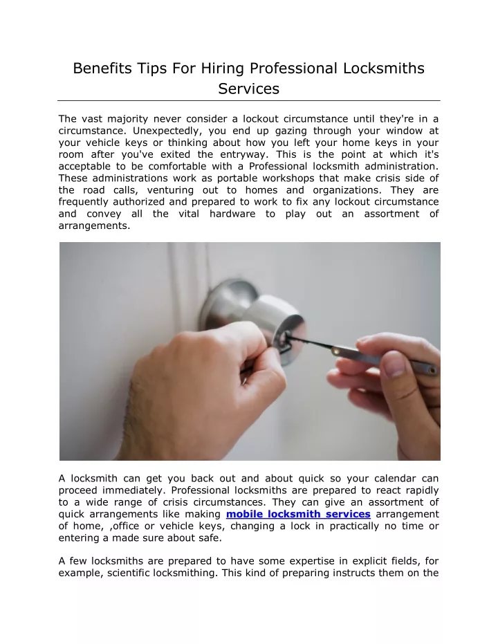 benefits tips for hiring professional locksmiths