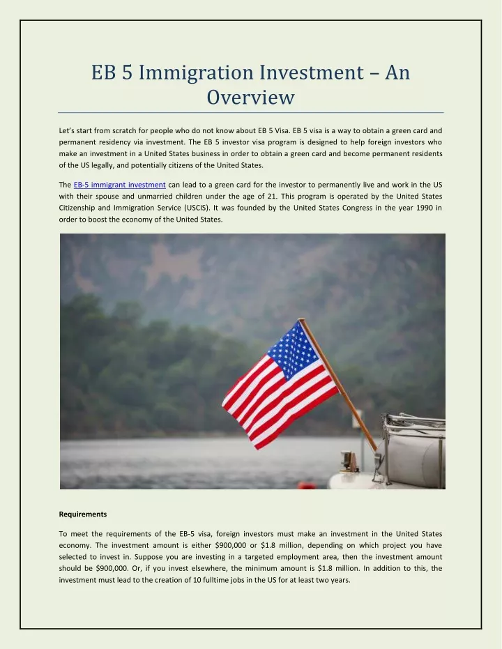 eb 5 immigration investment an overview