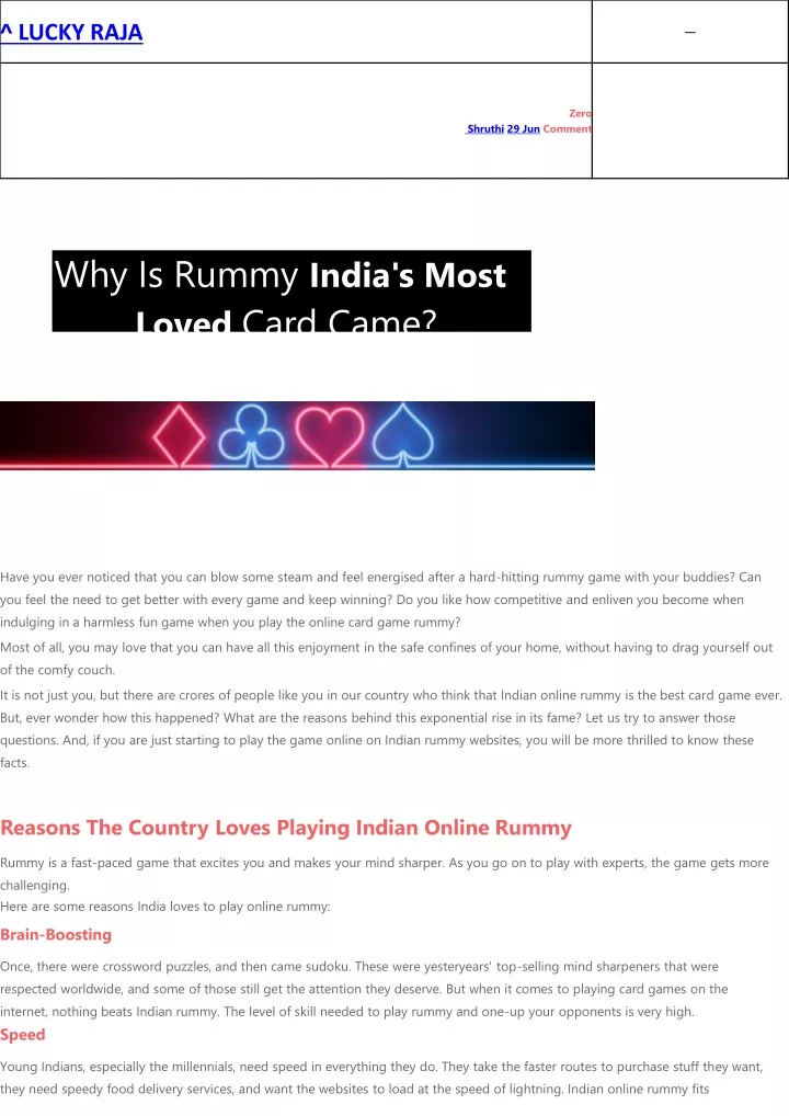 why is rummy india s most loved card came