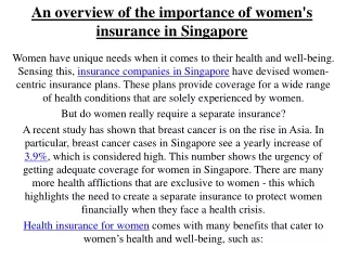 An overview of the importance of women's insurance in Singapore