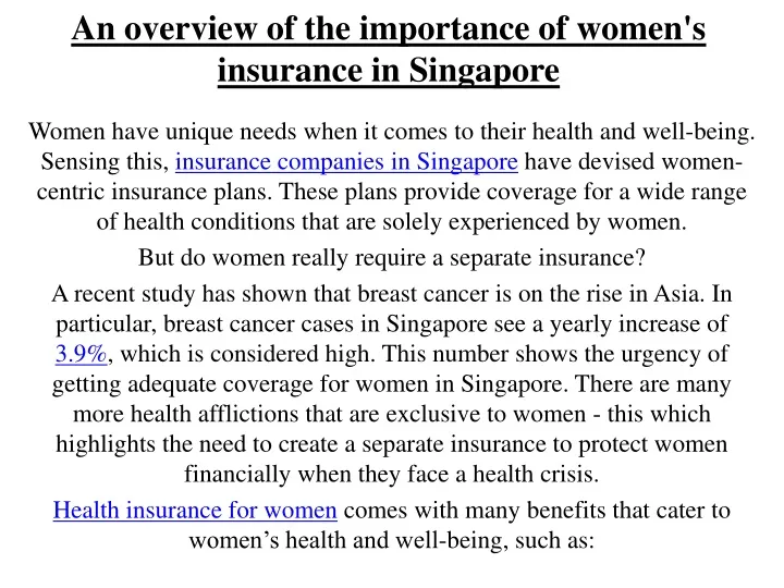 an overview of the importance of women s insurance in singapore