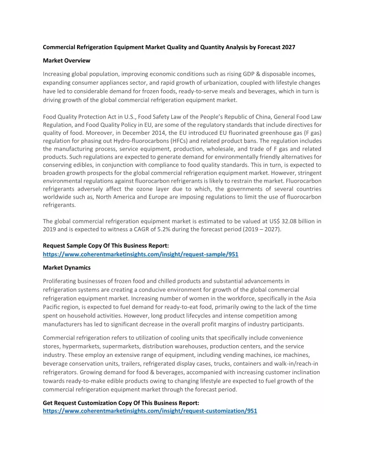 commercial refrigeration equipment market quality