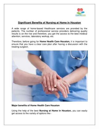 Significant Benefits of Nursing at Home in Houston