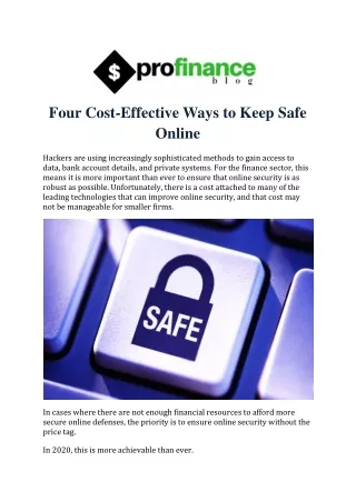 Four Cost-Effective Ways to Keep Safe Online