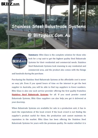 Stainless Steel Balustrade Systems @ Blitzglass.Com.Au