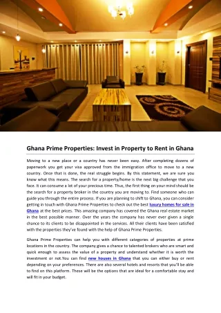 Ghana Prime Properties: Invest in Property to Rent in Ghana