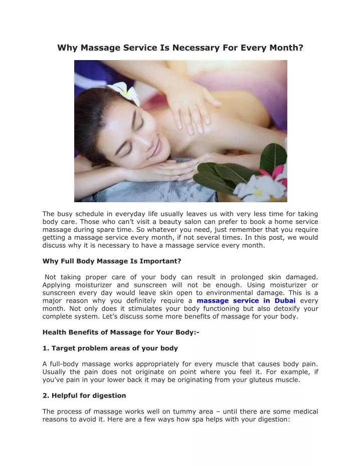 why massage service is necessary for every month