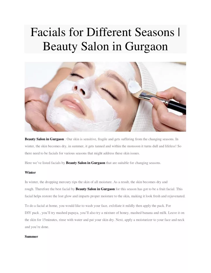 facials for different seasons beauty salon