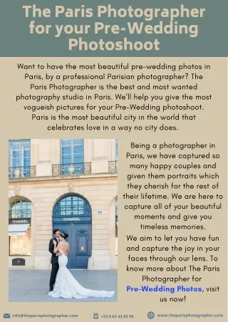 The Paris Photographer for your Pre-Wedding Photoshoot