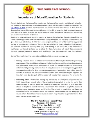 Importance of Moral Education For Students