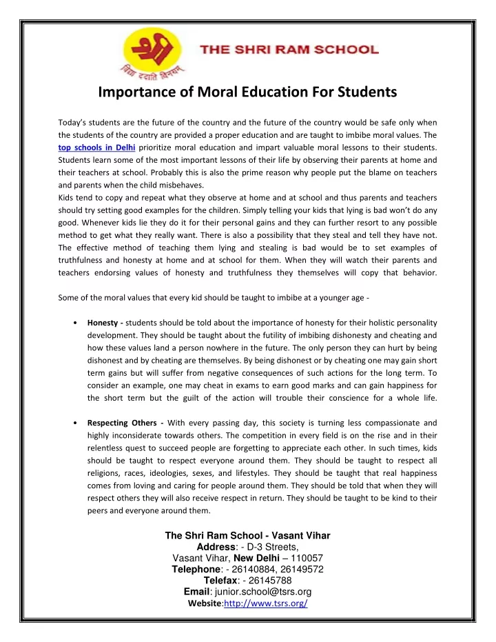 importance of moral education for students