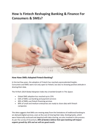 how is fintech reshaping banking finance
