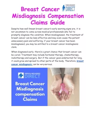 Breast Cancer Misdiagnosis Compensation Claims Guide - Medical Negligence Direct