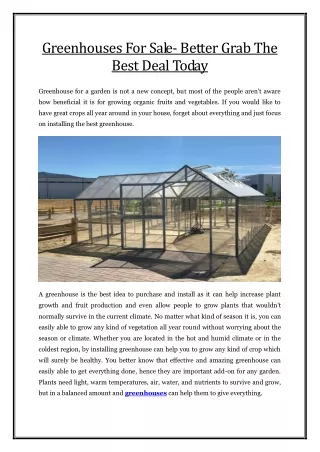 Greenhouses For Sale- Better Grab The Best Deal Today