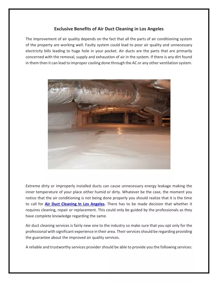 exclusive benefits of air duct cleaning