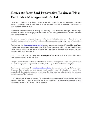 Generate New And Innovative Business Ideas With Idea Management Portal