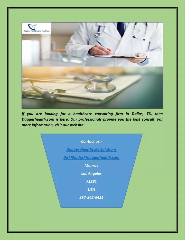if you are looking for a healthcare consulting