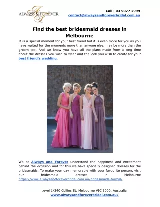 Find the best bridesmaid dresses in Melbourne
