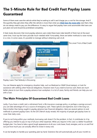 Bad Credit Payday Loans Fundamentals Explained