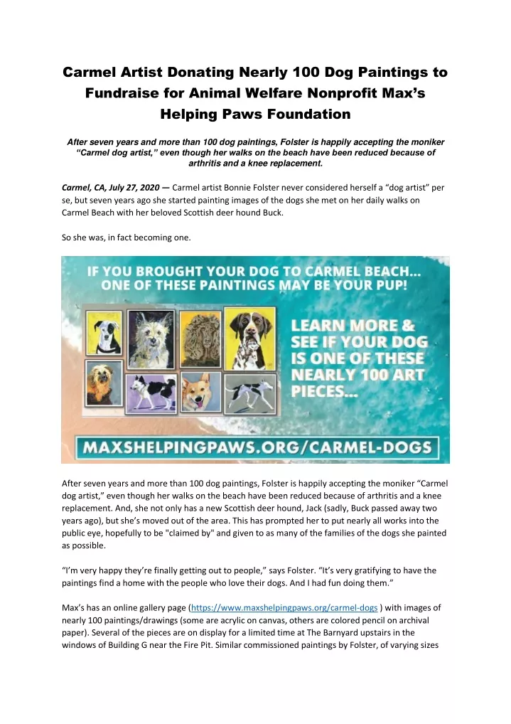 carmel artist donating nearly 100 dog paintings